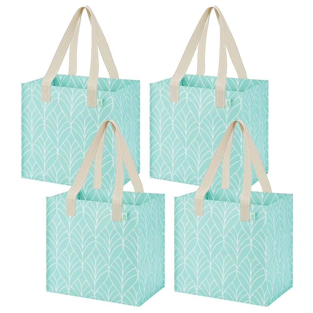 4 Pack Large Grocery Bag Reusable Shopping Bags with Hard Bottom